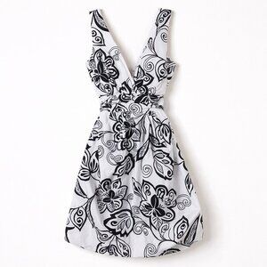 Ruby Fox Empire Waist Dress | Black White Floral Bubble Hem